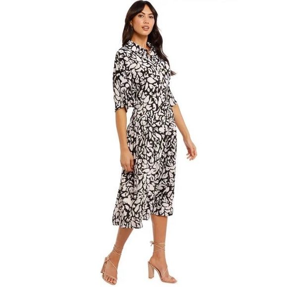 Stine Goya Hunter Leaf Midi Dress in Pale Pink / Black Size Small - Picture 2 of 12